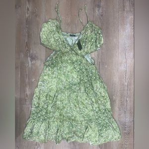 Green Floral Mini Dress with Side Cut Outs